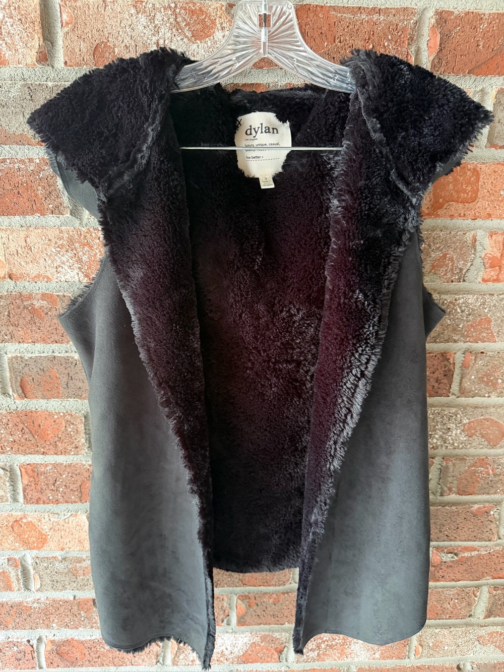 Dylan Faux Shearling Hooded Vest - Black size small